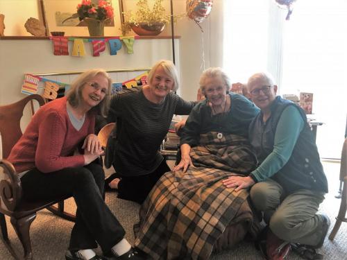 Bev's poetry group at 87th birthday party (2019)